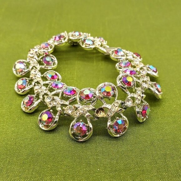Aurora Borealis Rhinestone Link Silver Bracelet - Picture 5 of 5